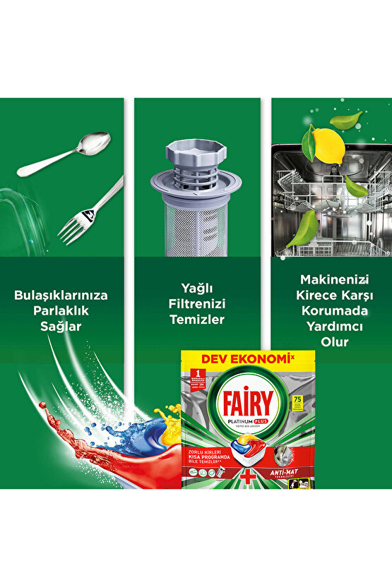 Platinum Plus Bulaşık Makinesi Deterjanı Kapsülütableti 75 Yıkama Limon Kokulu