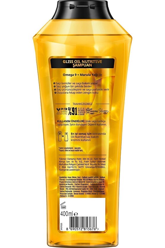 Oil Nutritive  Omega 9 ve Marula Yağı içeren Besleyici Şampuan 400 ml Yıpranmış Saçlar