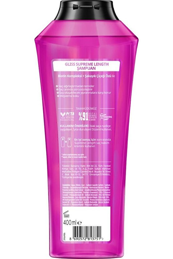 Supreme Length Biotin  & Şakayık Çiçeği Özü Koruyucu Şampuan 400 ml Yağlı Köklü Kuru Uçlu Saçlar