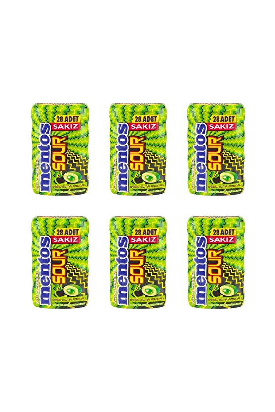 Sour Yeşil Elma Aromalı Şekersiz Tatlandırıcılı Ekşi Draje Sakız 56 g x 6 Adet