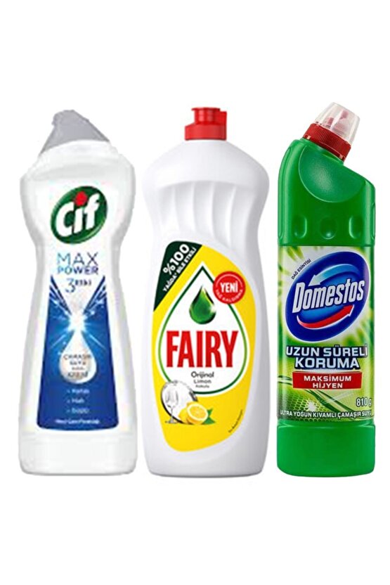 Temizlik Seti 3 Lü Cif Power - Fairy Limon Etkili Bulaşık Deterjanı ve 810 ml