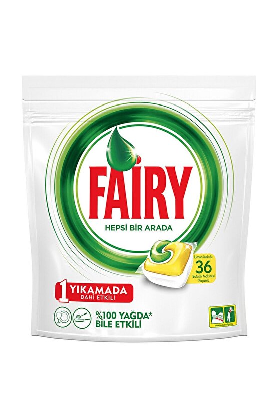 Hepsi Bir Arada 36 Yıkama Bulaşık Makinesi Deterjanı Kapsülü Limon Kokulu