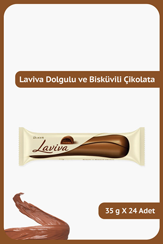 LAVİVA Sütlü ve Bitter Çikolatalı Dolgulu ve Kakaolu Bisküvili Bar - 35 gram - 24 Adet