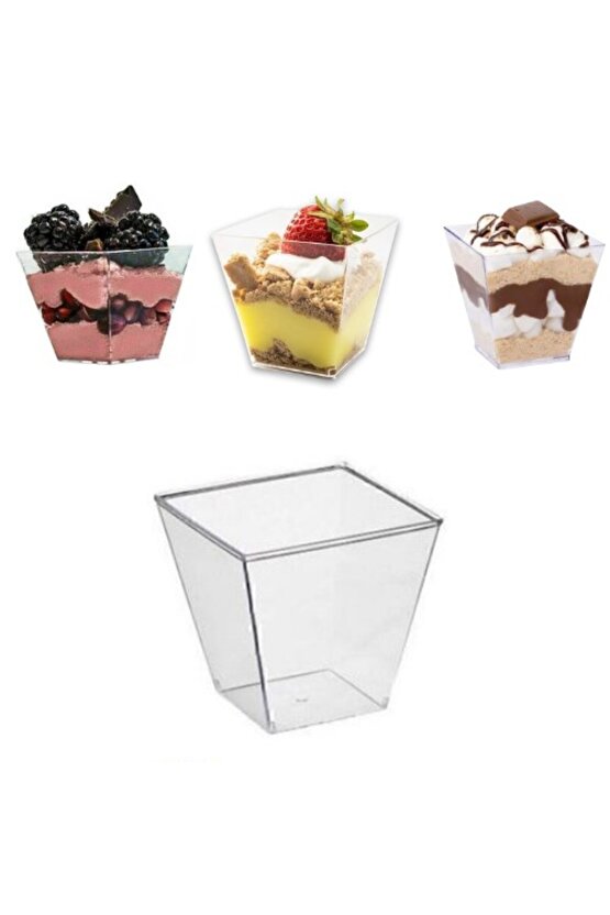 Plastik Kübik Prizma Kase 10 Adet 200 cc