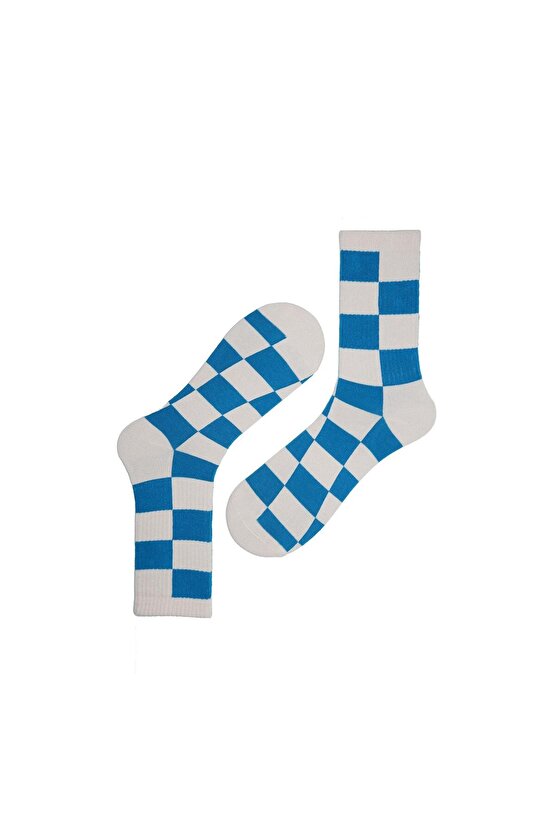 Soket Desenli Ekru-mavi Kadın Çorap 23kdcr277k