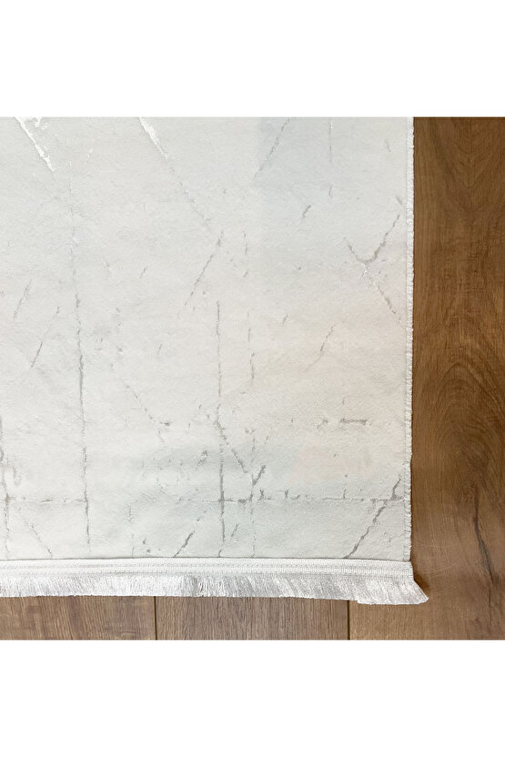 Verona Serisi Beyaz Pamuk Halı Yıkanabilir Kaymaz Taban Antibakteriyel Kilim Ve Yolluk Kesme Halı