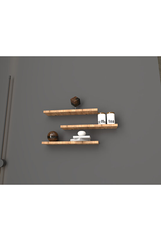 Üçlü Uçan Raf - Tv Rafı - Kitaplık Rafı- Duvar Rafı - Atlantik Çam