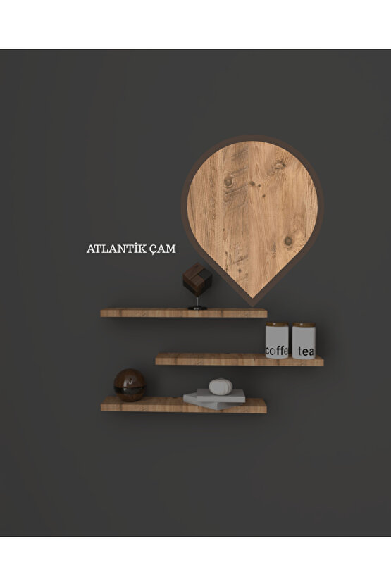 Üçlü Uçan Raf - Tv Rafı - Kitaplık Rafı- Duvar Rafı - Atlantik Çam