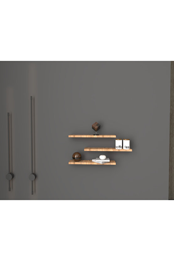 Üçlü Uçan Raf - Tv Rafı - Kitaplık Rafı- Duvar Rafı - Atlantik Çam