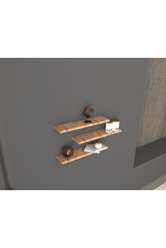 Üçlü Uçan Raf - Tv Rafı - Kitaplık Rafı- Duvar Rafı - Atlantik Çam