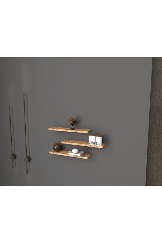 Üçlü Uçan Raf - Tv Rafı - Kitaplık Rafı- Duvar Rafı - Atlantik Çam