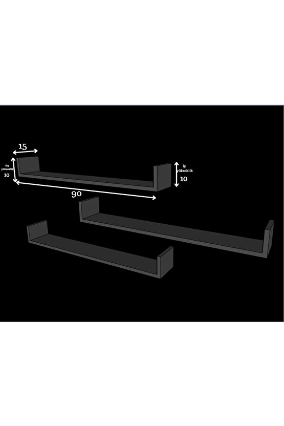 Üçlü Uçan Raf - Tv Rafı - Duvar Rafı - Kitaplık Rafı - Antrasit