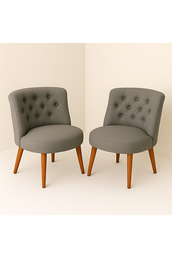 İkili Berjer Koltuk Gri Keten - Çay Seti Koltuk Takımı