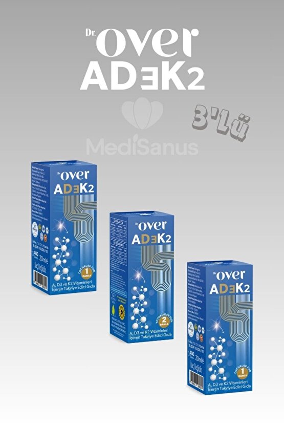 AD3K2, A Vitamini, D Vitamini, K vitamini içeren gıda takviyesi, 20 ml, 400 damla, D3K2 - 3 kutu