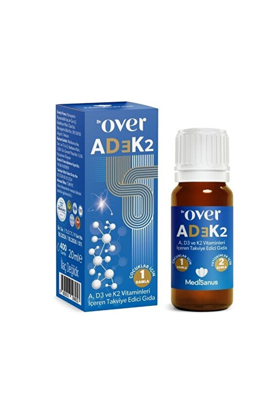AD3K2, A Vitamini, D Vitamini, K vitamini içeren gıda takviyesi, 20 ml, 400 damla, D3K2