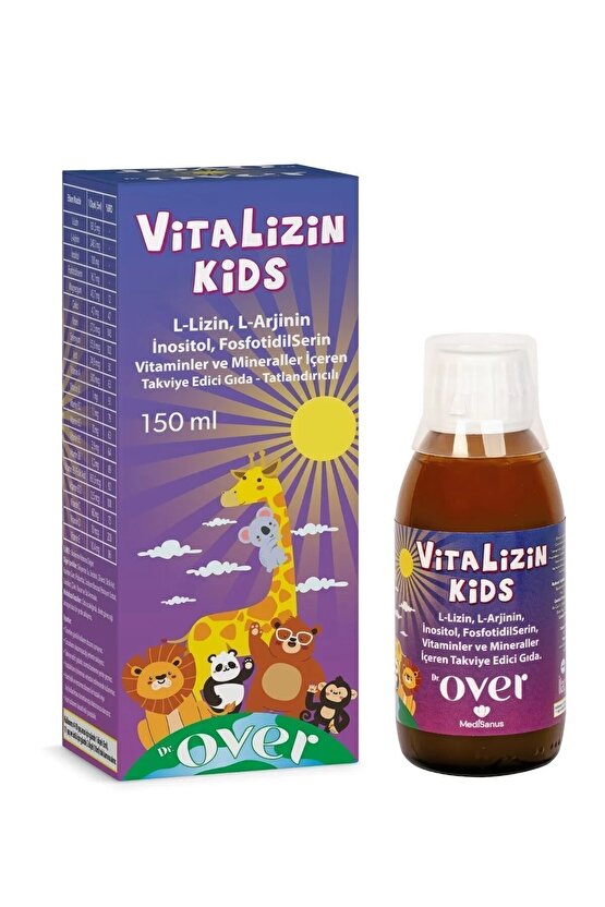 Vitalizin Kids, Lizin Arjinin Inositol Fosfotidilserin 11 Vitamin Ve 5 Mineral. 150 ml Şurup 3 Kutu