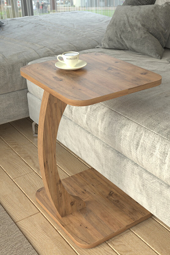 C Ayaklı Modern Yan Sehpa Koltuk Yanı Laptop Kahve Kitap Şehpası Servis Sehpası Kare Çam