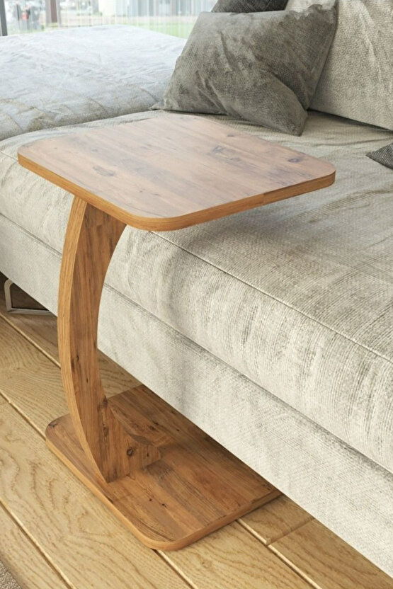 C Ayaklı Modern Yan Sehpa Koltuk Yanı Laptop Kahve Kitap Şehpası Servis Sehpası Kare Çam