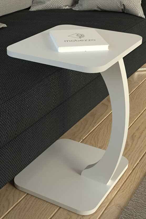 C Sehpa Koltuk Sehpası Yan Sehpa Zigon Sehpa Servis Sehpası Dikdörtgen Beyaz