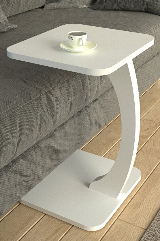 C Sehpa Koltuk Sehpası Yan Sehpa Zigon Sehpa Servis Sehpası Dikdörtgen Beyaz