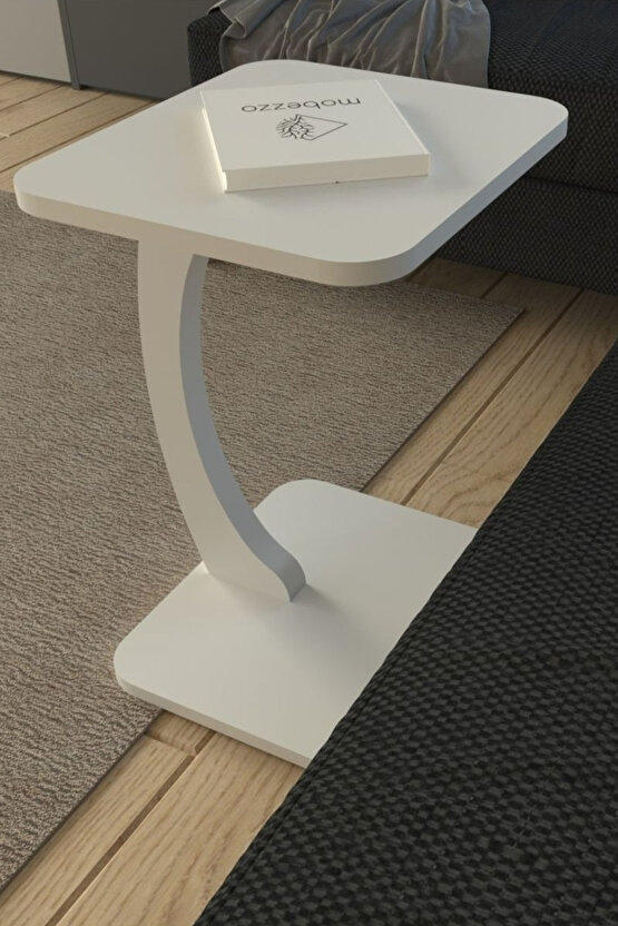 C Sehpa Koltuk Sehpası Yan Sehpa Zigon Sehpa Servis Sehpası Dikdörtgen Beyaz