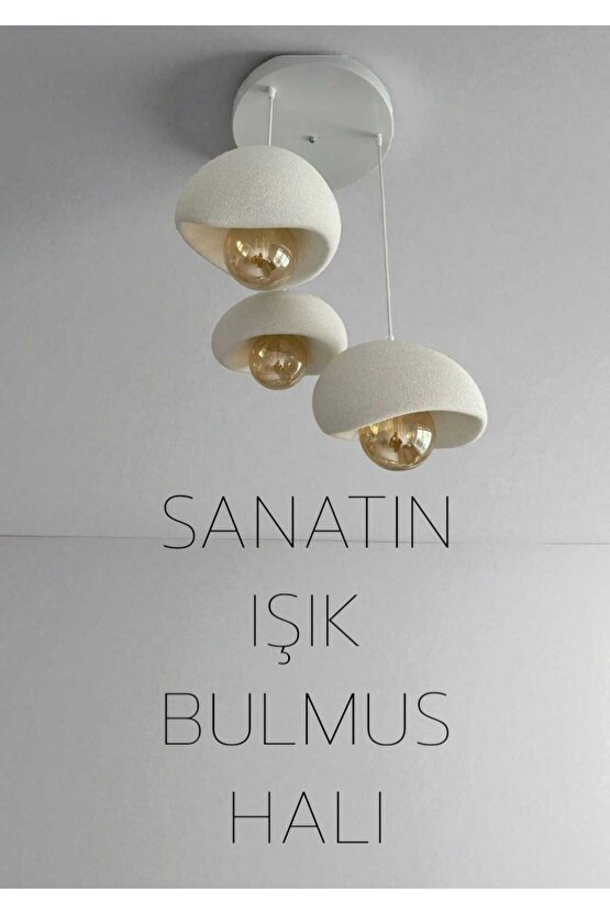 Beyaz Modern Dekoratif BOHEM ve RUSTİK 3lü Beton Görünüm Sarkıt Avize (Rustik Ampul Hediyedir)