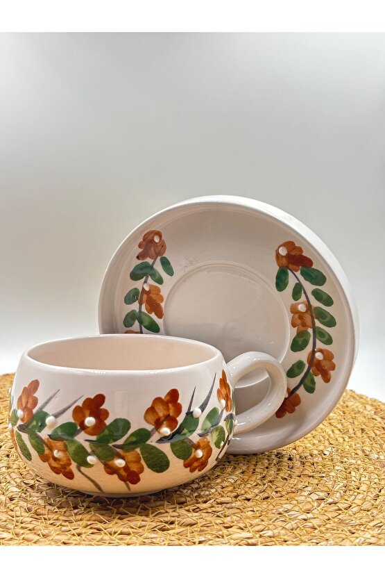 Seramik El Yapımı Altlıklı Kupa Fincan Seti