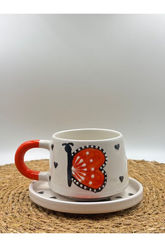 Seramik El Yapımı Altlıklı Kupa Fincan Seti