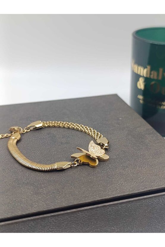 Çelik Kelebekli Kadın Bileklik