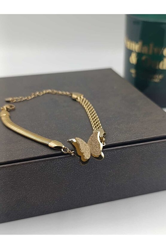 Çelik Kelebekli Kadın Bileklik