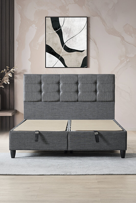 Mimoza Modeli Çift Kişilik Full Ortopedik Yataklı Sandıklı Baza ve Başlık Takımı 3 lü Set