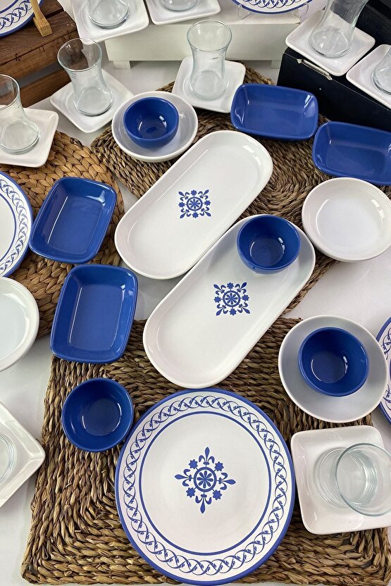 Mavi Beyaz Kahvaltı Takımı 12 Kişilik 50 Parça