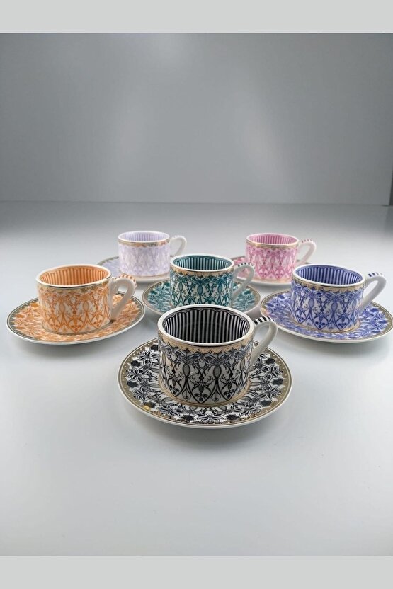 By Como Porselen Bone China 6 Lı Kahve Fincan Takımı Çiçek Papatya Fnc-08