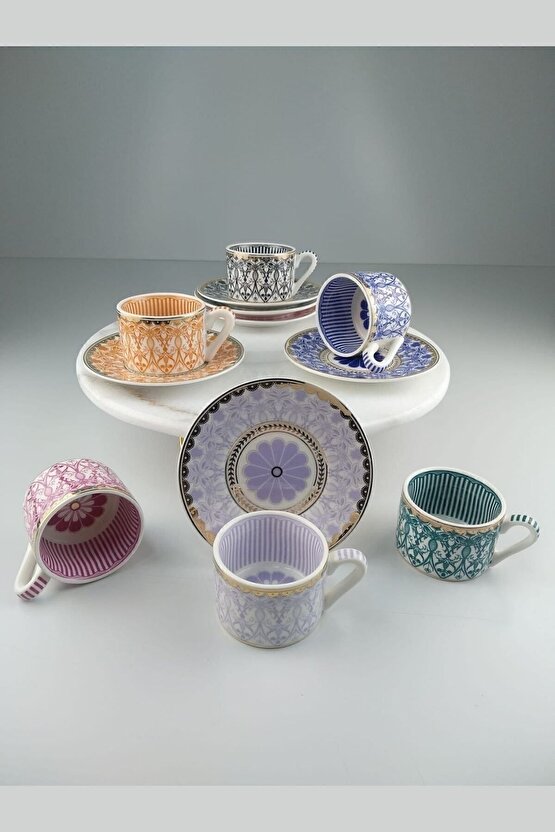 By Como Porselen Bone China 6 Lı Kahve Fincan Takımı Çiçek Papatya Fnc-08
