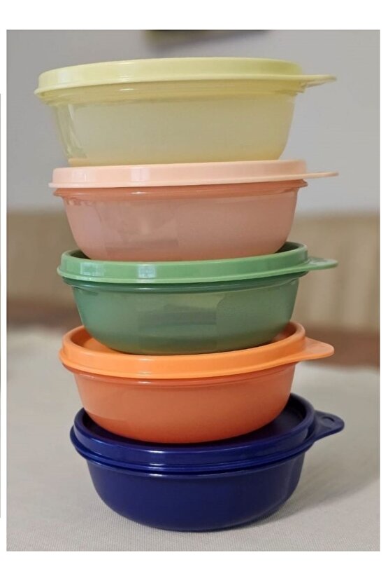 Şeker 300 ml Buzdolabı Saklama Ve Servis Kabı 5 li Set  5 Renk Yeni