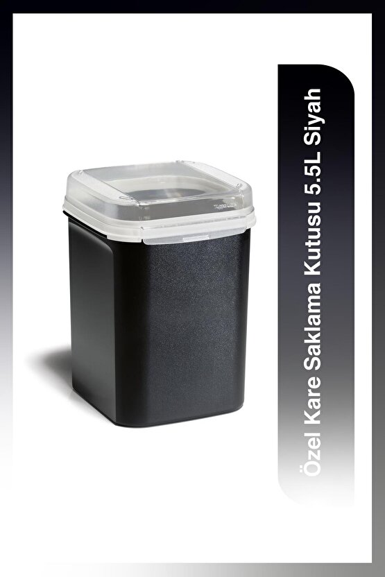 Özel Kare Gıda Saklama Kabı Siyah 5.5 Lt