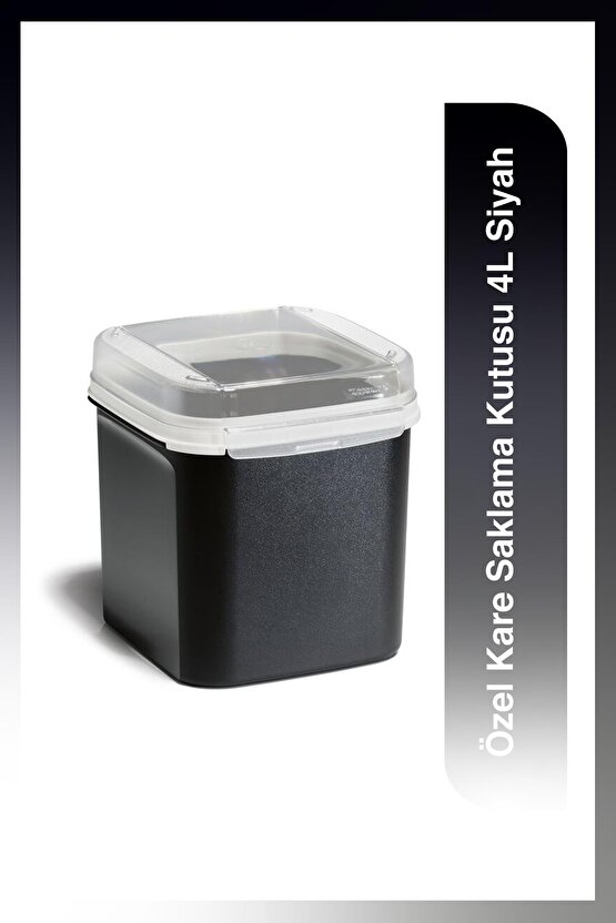 Özel Kare Gıda Saklama Kabı 4 Lt Siyah