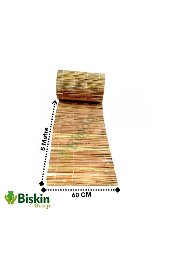 60cm x 5m Doğal Bambu Kamış Hasır Çit | Bahçe ve Balkon Dekorasyonu, Misina İpli Gölgelik