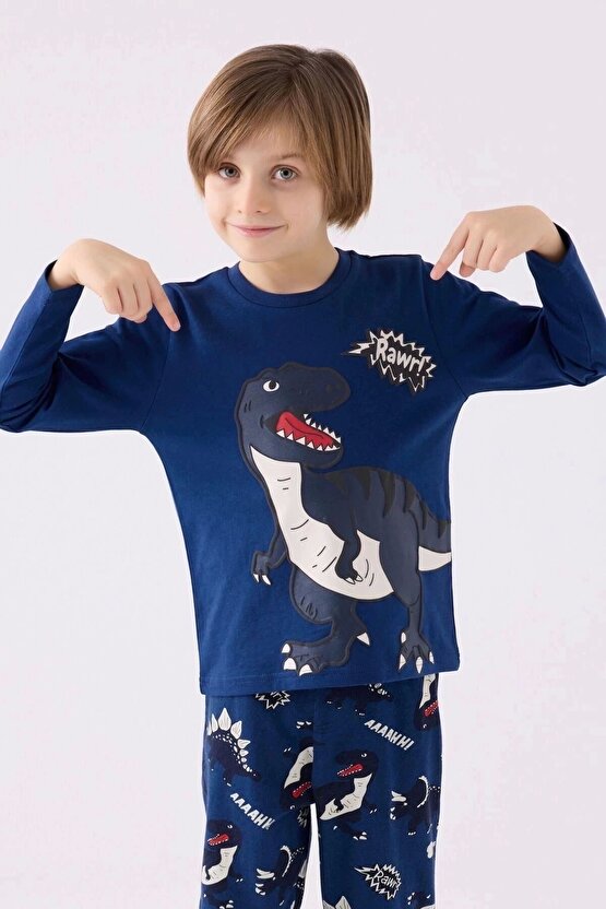 Erkek Çocuk Lacivert Uzun Kol Pijama Takım