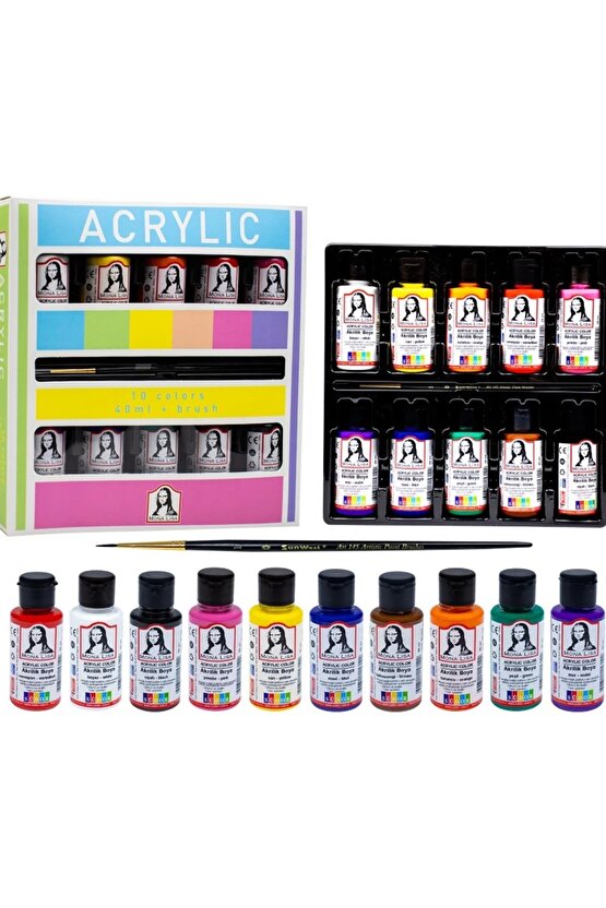 Ml122 Mona Lısa Akrilik Boya 10 Renk X 40 ml Fırça Set