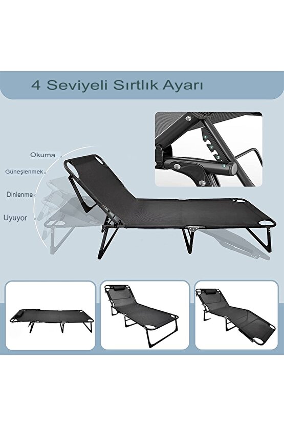 Minderli Şezlong Katlanır Şezlong Plaj Şezlongu, Portatif Kamp Ve Bahçe Şezlongu Dinlenme Koltuğu