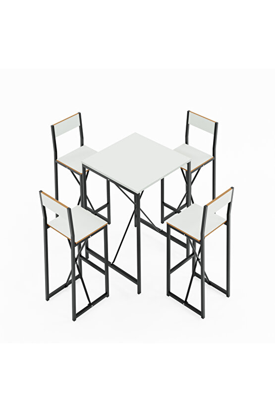 4 Kişilik Bar Masa Sandalye Seti Mutfak Yemek Masası Takımı Beyaz 1576