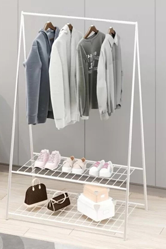 Ayaklı Askı Konfeksiyon Askısı 2 Raflı 148 X 66 cm