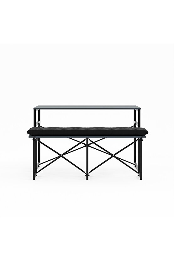 Masa Takımı Bench Bank Minderli Masa Seti 120x60 Mutfak ve Yemek Masası Füme 1564