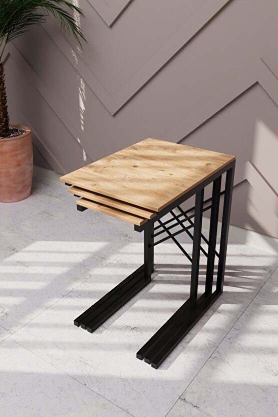 3 lü Zigon Sehpa Metal Dar Zigon Sehpa