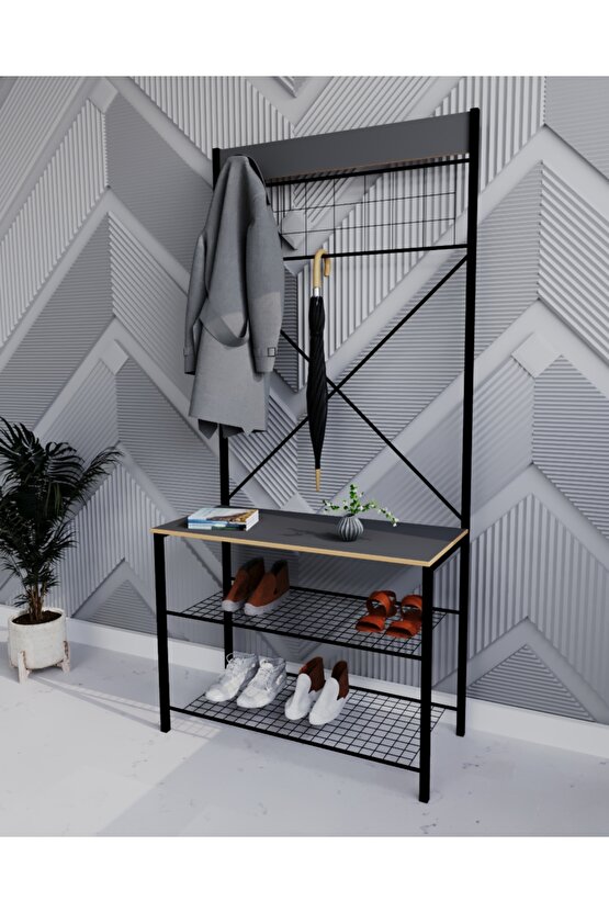 Geniş Metal Portmanto, Elbise Askılığı, Vestiyer, Ayakkabılık