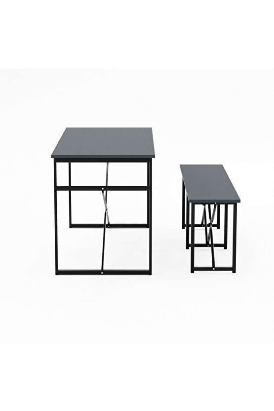 Masa Takımı Bench Bank Masa Seti 120x60 Mutfak ve Yemek Masası Füme 1561