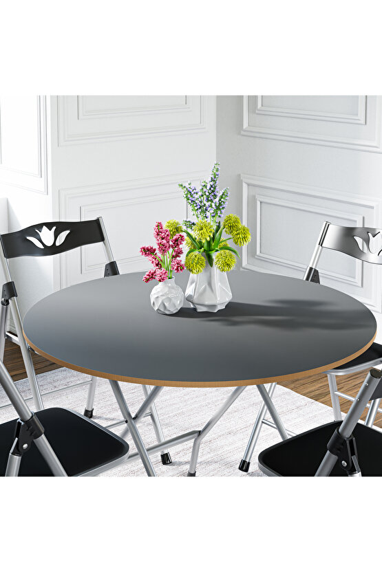 Katlanır Masa ve 4 Adet Sandalye Seti Füme 1464