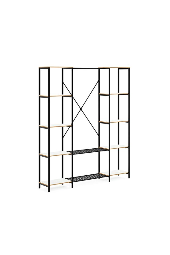 Çok Amaçlı Metal Ayaklı Çift Raflı Dolap Ayakkabılık Portatif Portmanto Gardırop Beyaz 1374