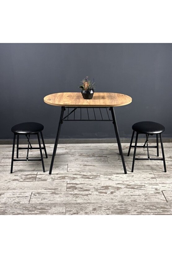 Masa Sandalye Takımı Atlantik Çam Oval Mutfak Masası Döşemeli Tabure Takımı Yemek Masası 1241